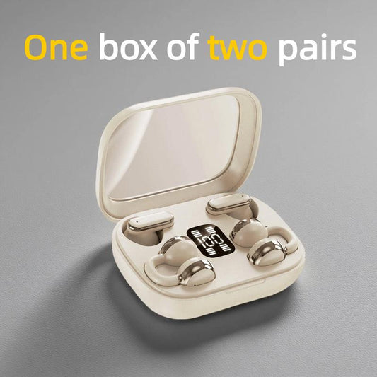 Fluffdrip Q10 2026 Wireless Earbuds 2 Pairs Clip-On TWS Couples Fashion Mini Headset Music Gaming Deep Bass Stereo HD Calling Earphones for Android Iphone Sports Earpieces Tiny Size Invisible Earbuds 2-In-1 Wireless Bluetooth Audio