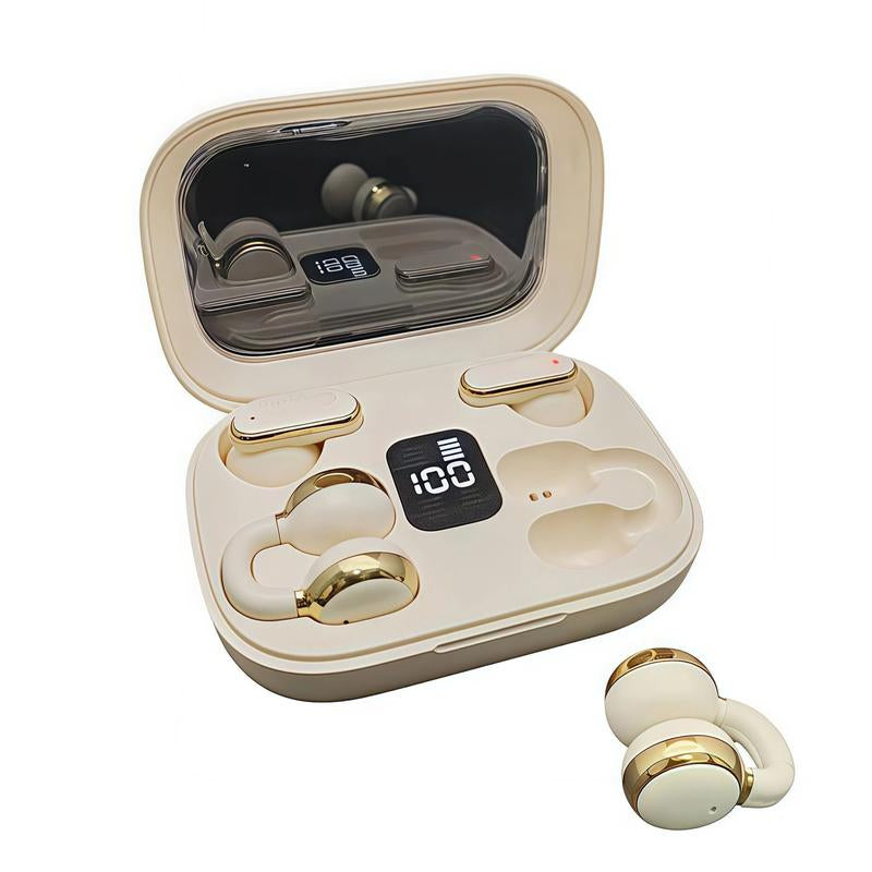 Fluffdrip Q10 2026 Wireless Earbuds 2 Pairs Clip-On TWS Couples Fashion Mini Headset Music Gaming Deep Bass Stereo HD Calling Earphones for Android Iphone Sports Earpieces Tiny Size Invisible Earbuds 2-In-1 Wireless Bluetooth Audio