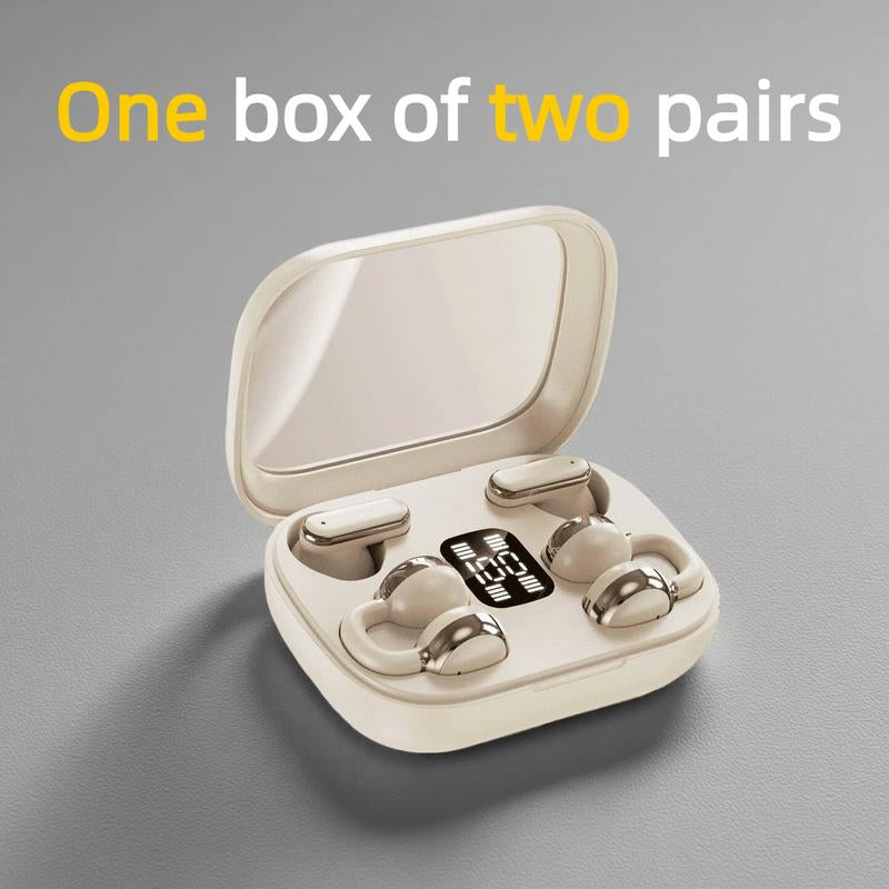 Fluffdrip Q10 2026 Wireless Earbuds 2 Pairs Clip-On TWS Couples Fashion Mini Headset Music Gaming Deep Bass Stereo HD Calling Earphones for Android Iphone Sports Earpieces Tiny Size Invisible Earbuds 2-In-1 Wireless Bluetooth Audio