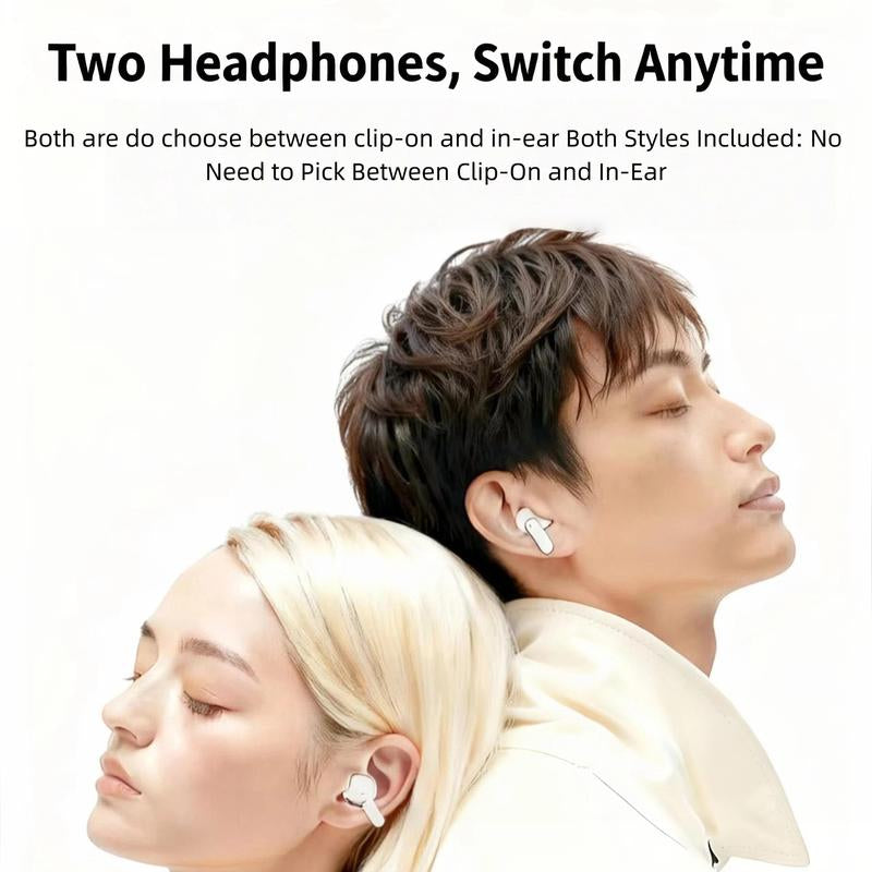 Fluffdrip Q10 2026 Wireless Earbuds 2 Pairs Clip-On TWS Couples Fashion Mini Headset Music Gaming Deep Bass Stereo HD Calling Earphones for Android Iphone Sports Earpieces Tiny Size Invisible Earbuds 2-In-1 Wireless Bluetooth Audio